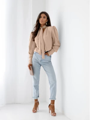 Bluzka koszulowa z wiązaniem FENZA - beżowa  magmac 