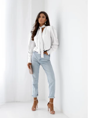 Bluzka koszulowa z wiązaniem FENZA - biała  magmac 