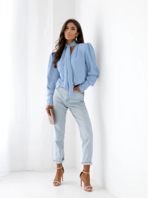 Bluzka koszulowa z wiązaniem FENZA - błękitna  magmac 
