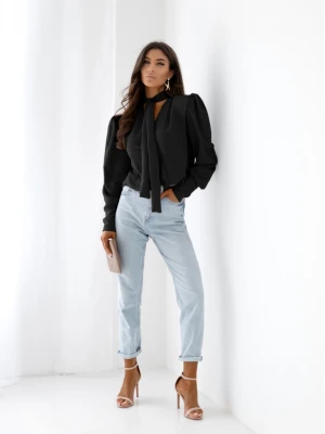 Bluzka koszulowa z wiązaniem FENZA - czarna  magmac 