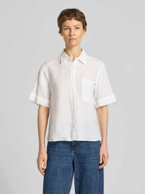 Bluzka lniana o kroju loose fit z brustaszą Tommy Hilfiger