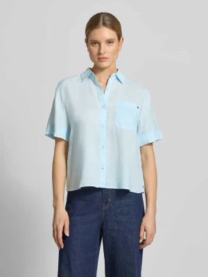 Bluzka lniana o kroju loose fit z brustaszą Tommy Hilfiger