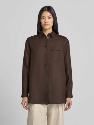 bluzka lniana o kroju regular fit z brustaszą model 'FILO' MM By Max Mara Ciemnobrązowy