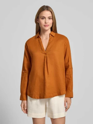 bluzka lniana o kroju regular fit z dekoltem w serek Christian Berg Camel