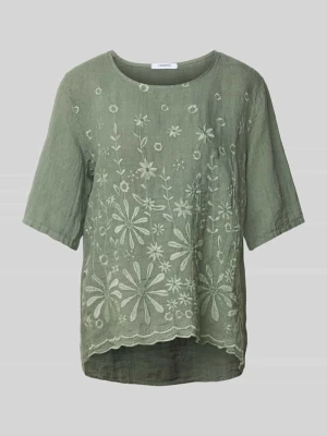 bluzka lniana o kroju regular fit z hafty model 'La44ura' ZABAIONE Khaki