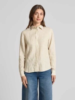 bluzka lniana o kroju regular fit z kołnierzykiem koszulowym i wyhaftowanym logo Gant