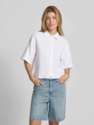 Bluzka lniana o kroju regular fit z listwą guzikową MORE & MORE