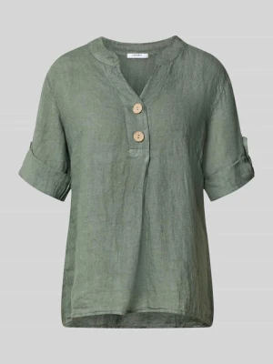 Bluzka lniana o kroju relaxed fit z dekoltem w serek model 'Is44sii' ZABAIONE Khaki