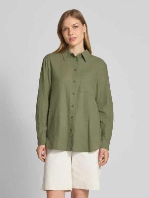 Bluzka lniana o kroju relaxed fit z kieszenią na piersi model ‘Lava’ FREE/QUENT