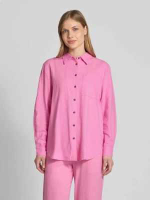 Bluzka lniana o kroju relaxed fit z kieszenią na piersi model ‘Lava’ FREE/QUENT