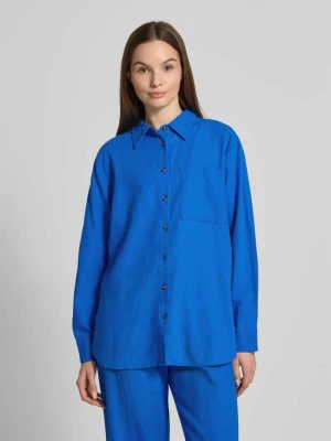 Bluzka lniana o kroju relaxed fit z kieszenią na piersi model ‘Lava’ Freequent Niebieski