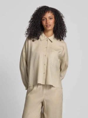 Bluzka lniana o kroju relaxed fit z kieszenią na piersi model ‘NAMIDA’ drykorn