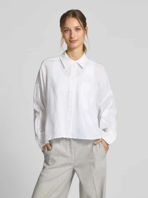 Bluzka lniana o kroju relaxed fit z kieszenią na piersi model ‘NAMIDA’ Drykorn Biały
