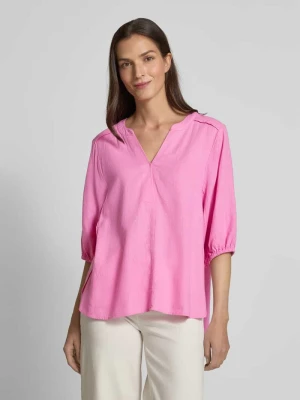 Bluzka lniana o kroju relaxed fit z kołnierzem z lamówką model ‘Lava’ FREE/QUENT