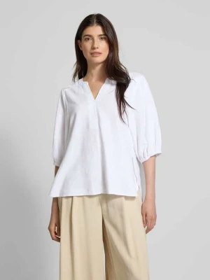 Bluzka lniana o kroju relaxed fit z kołnierzem z lamówką model ‘Lava’ FREE/QUENT