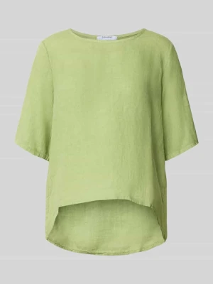 Bluzka lniana o kroju relaxed fit z rękaw o dł. 1 / 2 model 'Pa44ulaa' ZABAIONE Jasnozielony
