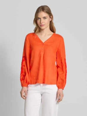 Bluzka lniana o kroju slim fit z bufiastymi rękawami Emily Van den Bergh