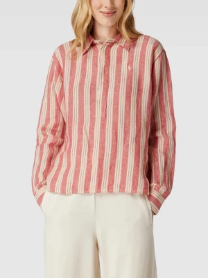 Bluzka lniana z dłuższym tyłem i wyhaftowanym logo Polo Ralph Lauren