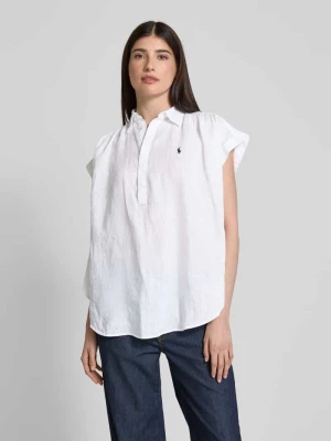 Bluzka lniana z wyhaftowanym logo Polo Ralph Lauren