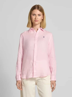 Bluzka lniana z wyhaftowanym logo Polo Ralph Lauren