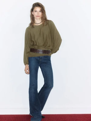 Bluzka marszczona z szerokim paskiem w talii khaki - Kobieta - MANGO