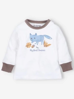 Bluzka niemowlęca ecru z bawełny organicznej dla chłopca z liskiem NINI