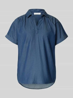 Bluzka o kroju regular fit w tkaninie stylizowanej na denim z dekoltem w serek Christian Berg Niebieski
