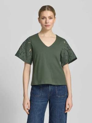 Bluzka o kroju regular fit z czystej bawełny model 'VILLA' Vero Moda Butelkowy zielony