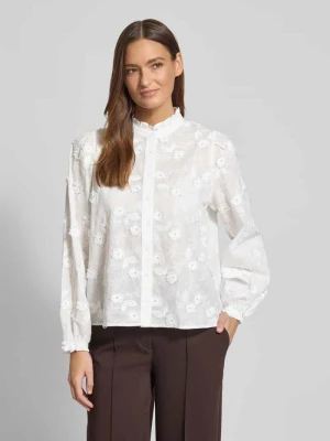 Bluzka o kroju regular fit z haftami i stójką model 'Oda Deco' NEO NOIR Biały