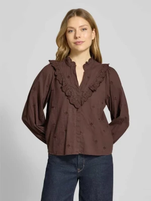 Bluzka o kroju regular fit z obszyciem falbanami model ‘Degas’ NEO NOIR