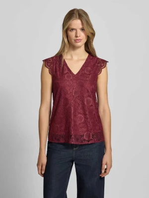 Bluzka o kroju regular fit z obszyciem koronką model ‘OLLINE’ Pieces