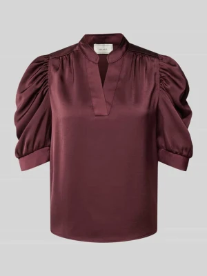 bluzka o kroju regular fit z satyny z bufiastymi rękawami model 'Roella' NEO NOIR Bordowy