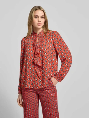 Bluzka o kroju regular fit ze wzorem na całej powierzchni i falbanami Marc Cain