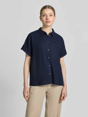 Bluzka o kroju relaxed fit z mieszanki lnu i wiskozy model 'Lava' Freequent Granatowy