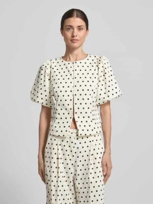 bluzka o kroju slim fit z bufiastymi rękawami model 'ANELA DOT' NEO NOIR