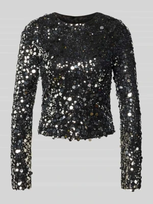 Bluzka o kroju slim fit z długim rękawem i cekinowym obszyciem model ‘CATINA’ Only