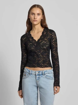 Bluzka o kroju slim fit z długim rękawem i efektem koronki model ‘NIKKA’ Only