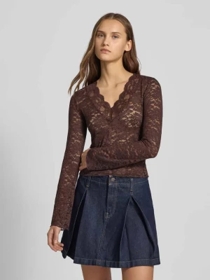 Bluzka o kroju slim fit z długim rękawem i efektem koronki model ‘NIKKA’ Only