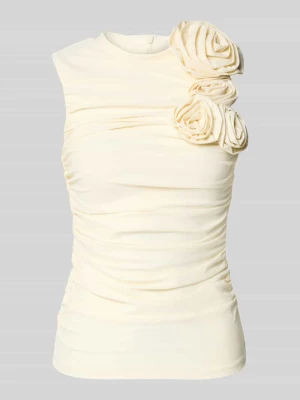 bluzka o kroju slim fit z kwiatowym obszyciem model 'Orchida' Y.A.S Złamany biały