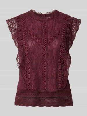 bluzka o kroju slim fit z mieszanka wiskozy z obszycie z koronki na całej powierzchni V by Vera Mont