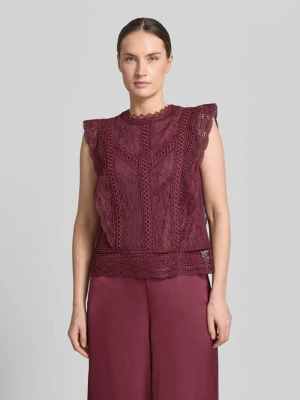 bluzka o kroju slim fit z mieszanka wiskozy z obszycie z koronki na całej powierzchni VM by Vera Mont
