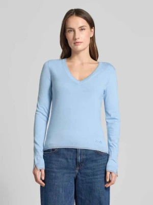 Bluzka o kroju slim fit z mieszanki wiskozy z długim rękawem i dekoltem w serek Liu Jo White