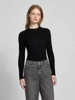 Bluzka o kroju slim fit z mieszanki wiskozy z długim rękawem o prążkowanej fakturze Tom Tailor Denim