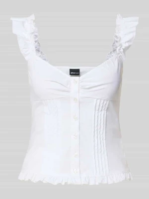 bluzka o kroju slim fit z obszyciem falbanami Gina Tricot Biały