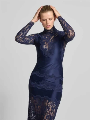 bluzka o kroju slim fit z obszyciem koronką Paco Rabanne Niebieski