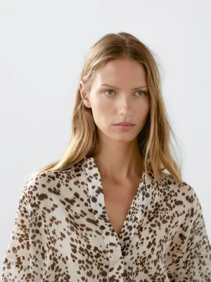 Bluzka Oversize W Zwierzęcy Wzór - Jasnobeżowy - - Massimo Dutti - Kobieta