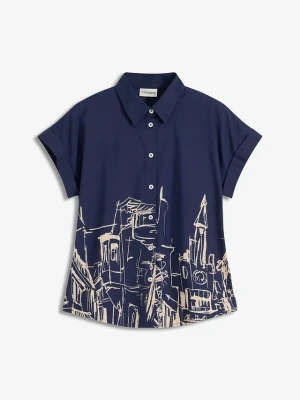 Bluzka oversize z krótkim rękawem z bawełnianej popeliny BonPrix niebieski