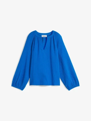 Bluzka oversize z przewiewnego muślinu z czystej bawełny BonPrix niebieski