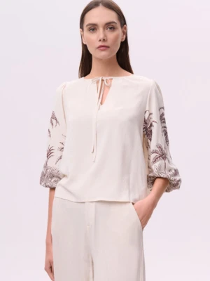 Bluzka oversize z rękawami 3/4 nadruk w palmy Greenpoint