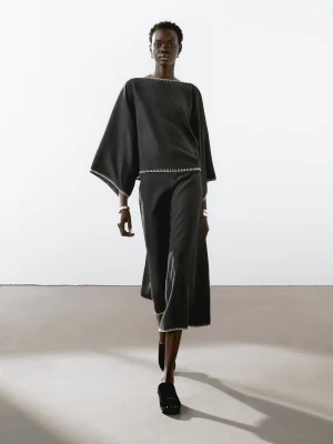 Bluzka-Peleryna Z Nietoperzowym Rękawem - Czarny - - Massimo Dutti - Kobieta